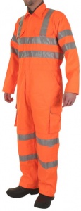 High Visibility Orange Boilersuit/Coverall RIS-3279-TOM - Railway Use Certified & EN ISO20471 Class 3